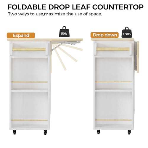 47.2in Rolling Kitchen Island with Drop Leaf W138