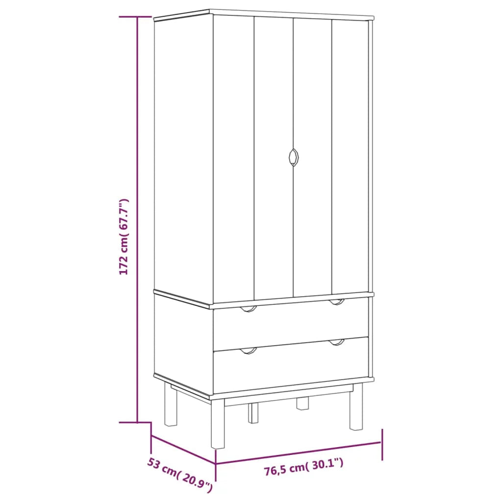 Brown and Gray Solid Wood Pine Wardrobe T305