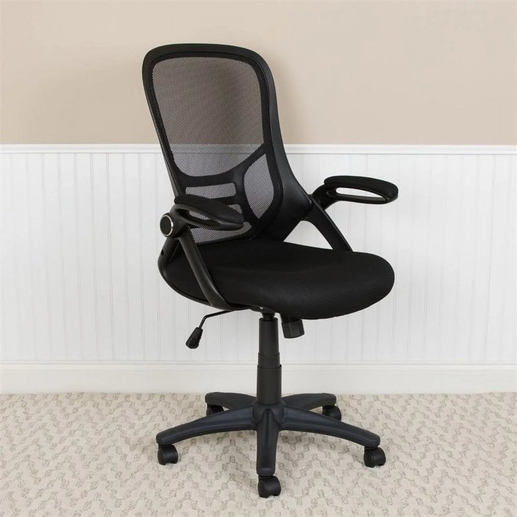 Black Mesh Ergonomic Swivel Office Chair with Flip-up Arms P75643
