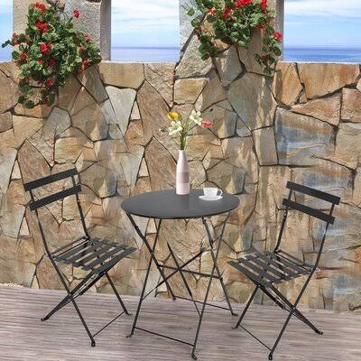 Black 3 Piece Foldable Patio Table and Chairs D86888
