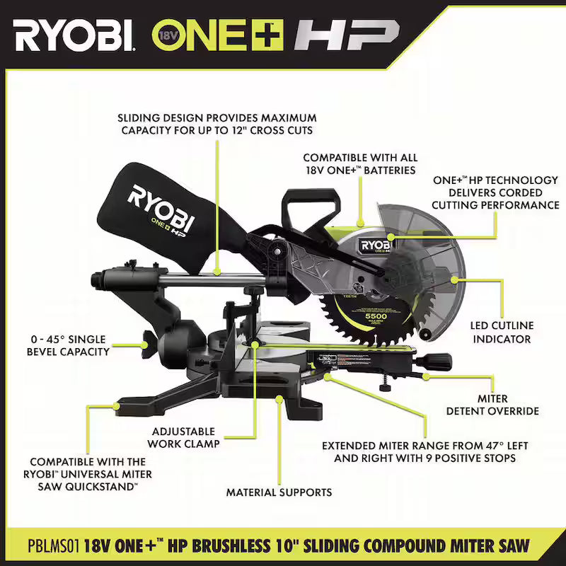 18V Brushless Cordless 10 in. Sliding Compound Miter Saw Kit with Battery and Charger J643059
