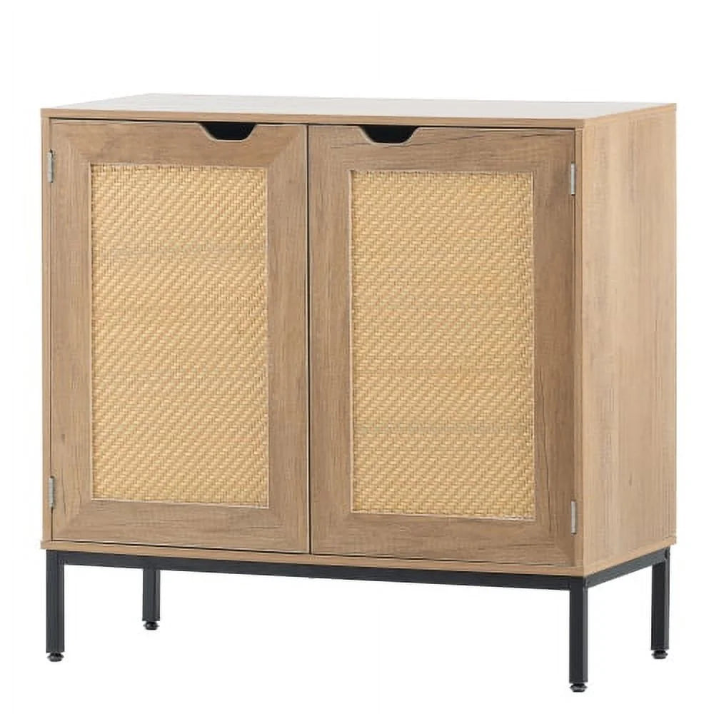 Rustic 2 Rattan Doors Natural Wood Storage Cabinet G751910