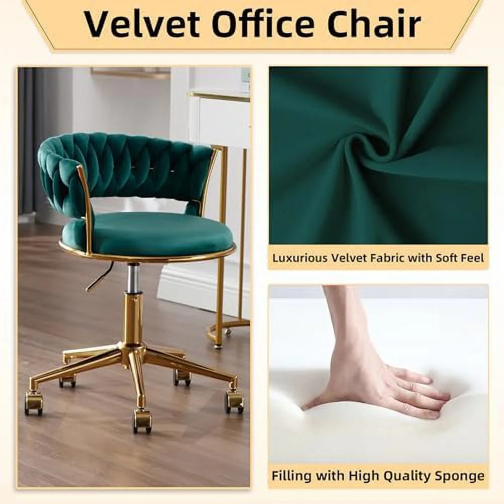 Dark Blue Velvet Desk Chair with Wheels K37379