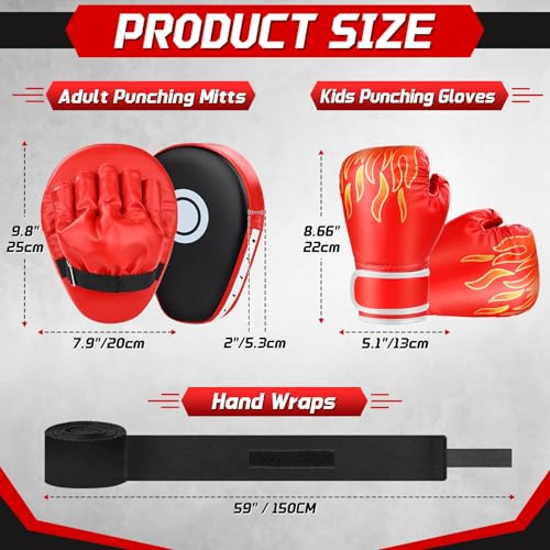 Kids Boxing Gloves and Punching Mitts Set with Hand Wraps E3746