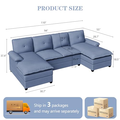 Blue U-Shaped Sectional Sofa with Double Chaise X524736