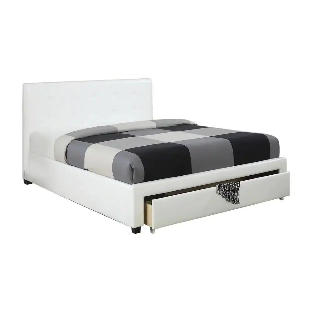 White Queen Size Faux Leather Upholstered Bed Y429553