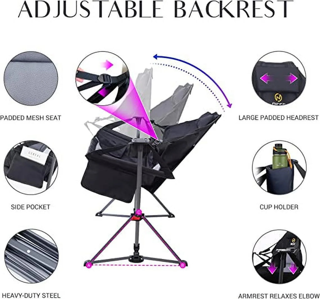 Folding Camping Chair with Cup Holder and Side Pocket, Set of 2 D444349