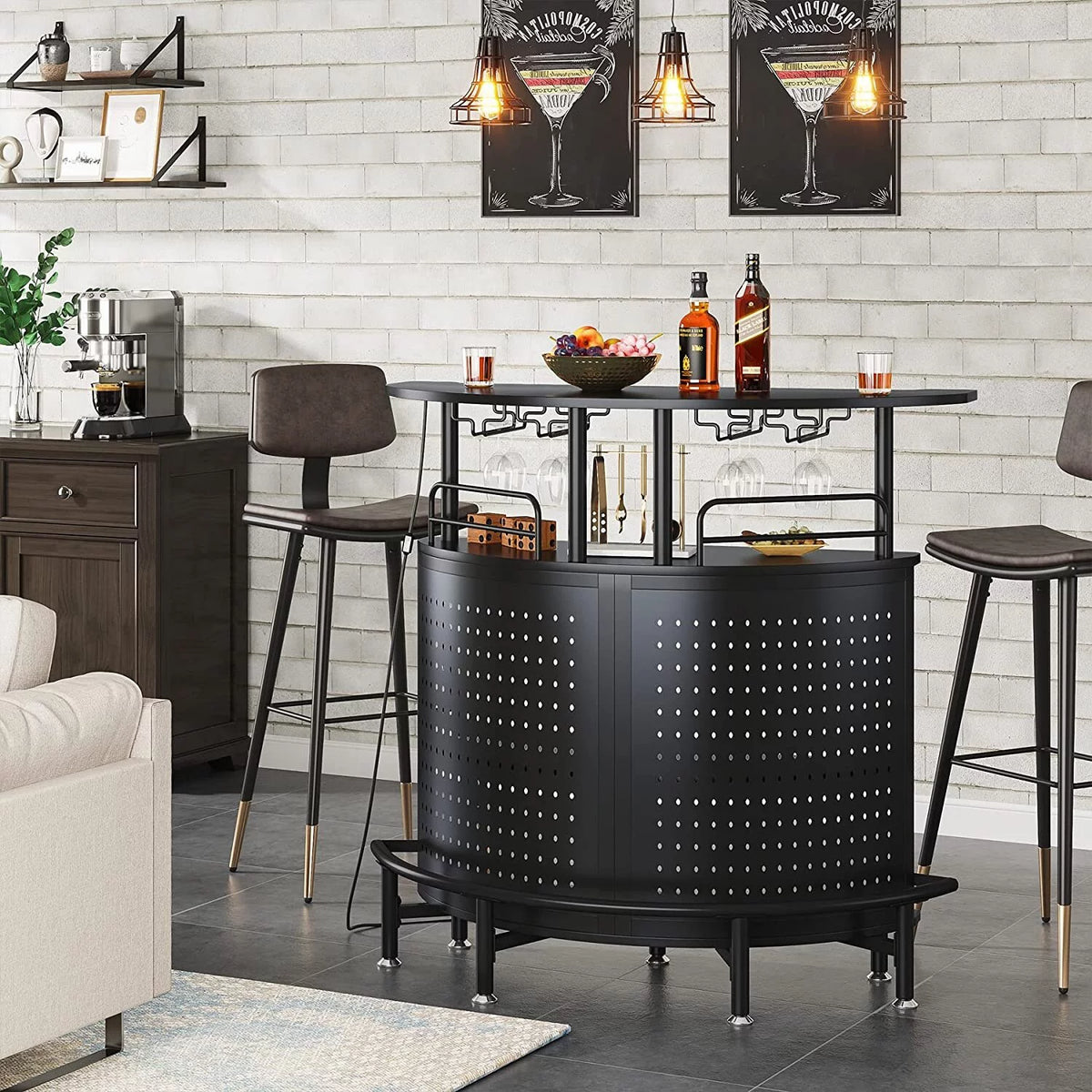 3-Tier Liquor Bar Table with Glasses Holder J325