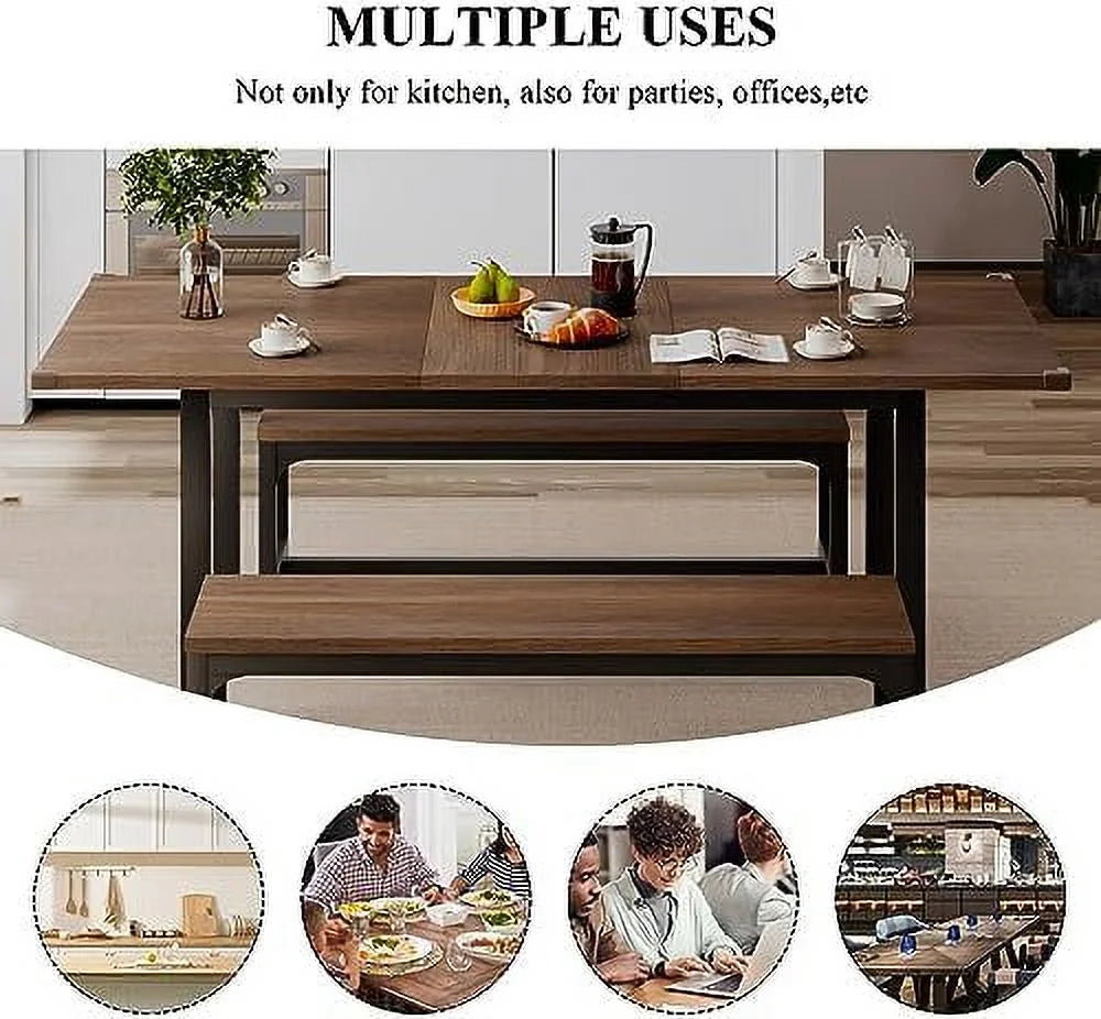 3-Piece Extendable Dining Table Set with 2 Benches I424