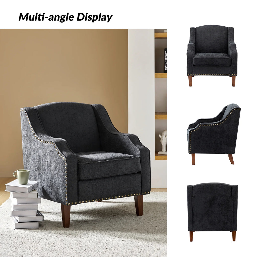 Charcoal Upholstered Wooden Armchairs Set of 2 O1528