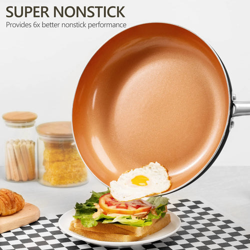 10 Inch Copper Nonstick Frying Pan with Lid H9344