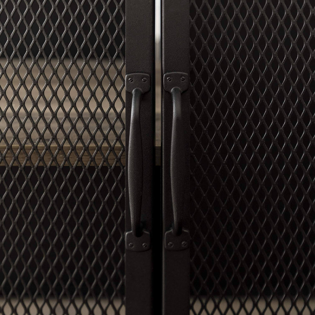 33 inch Grey Wash Bar Cabinet with Metal Mesh U829402