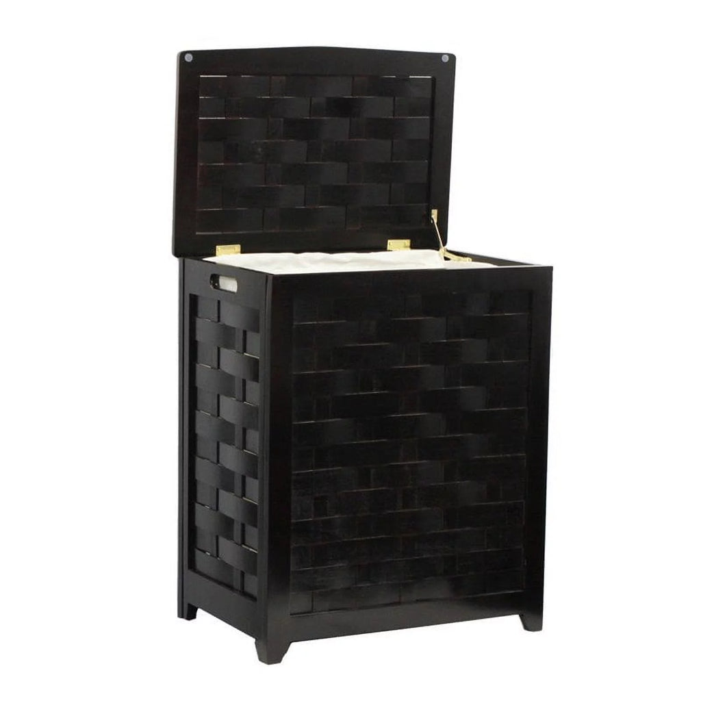 Black Rectangular Wood Laundry Hamper with Interior Bag Z76147