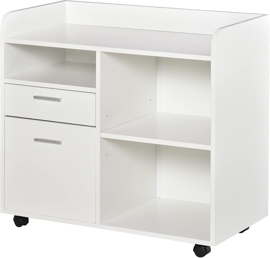 White Mobile Filing Cabinet with 2 Drawers and 3 Shelves I334