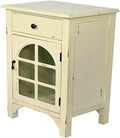 Light Gray Single Drawer Distressed Cabinet with Cathedral Glass Window Inserts J1213