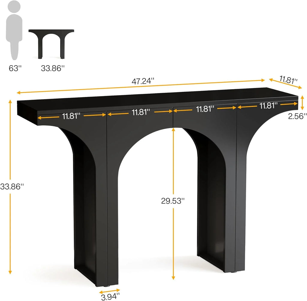 47 Inches Black Console Table with Arch Base U21089
