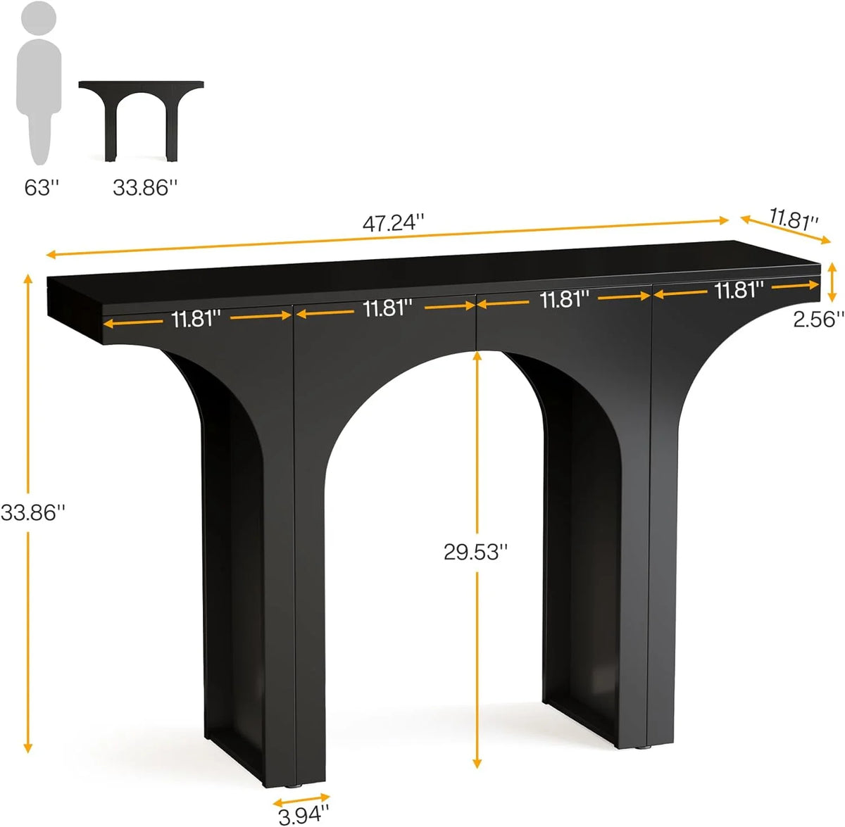 47 Inches Black Console Table with Arch Base U21089