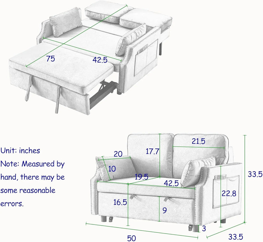 Velvet Convertible Sleeper Sofa with Pull Out Bed F670