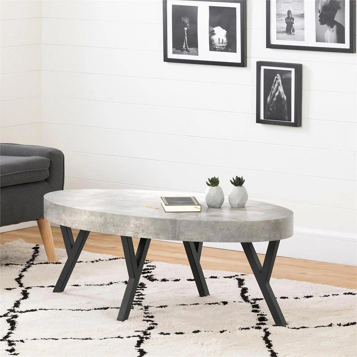 Concrete Gray and Black Coffee Table F706
