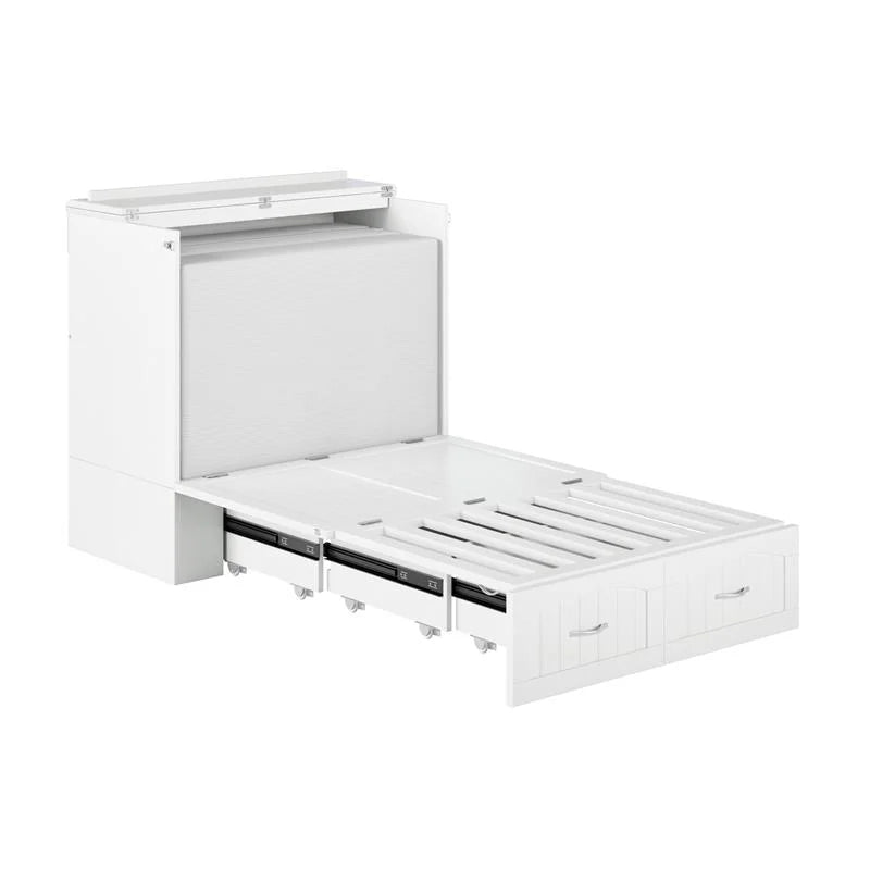 White Wood Twin XL Murphy Bed Chest with Mattress W260