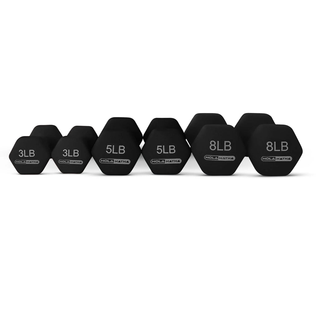 3, 5, and 8 Pound Dumbbell Hand Weight Set with Storage Rack, Black B449