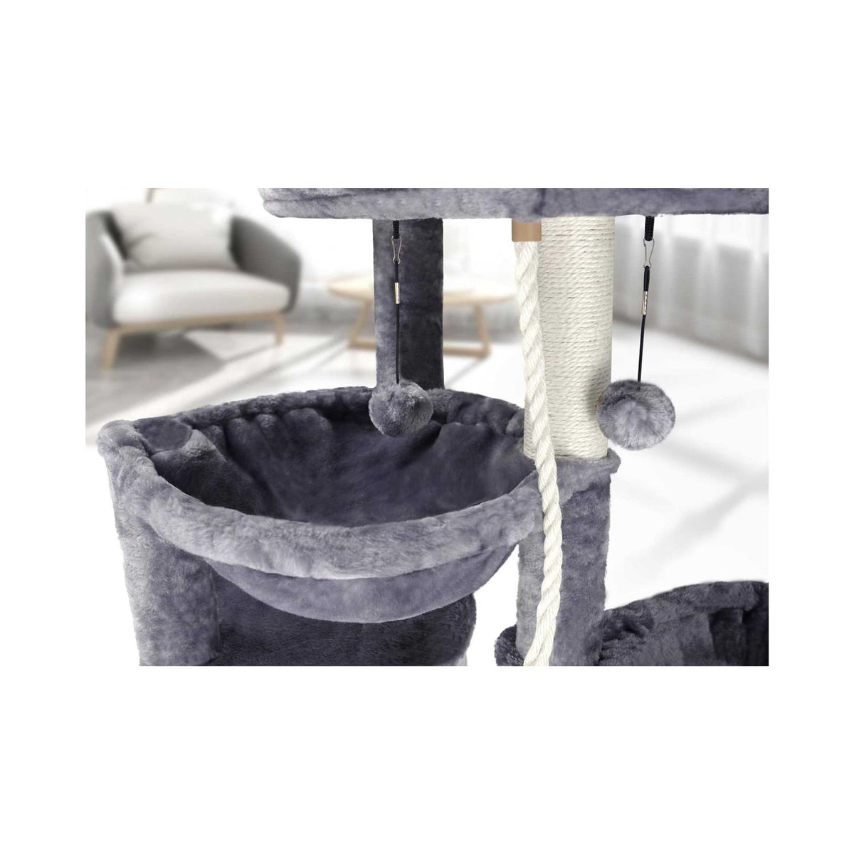 Three Layer Cat Tree with Cat Condo and Two Hammocks I760