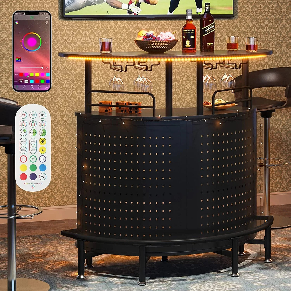 3-Tier Liquor Bar Table with Glasses Holder J325