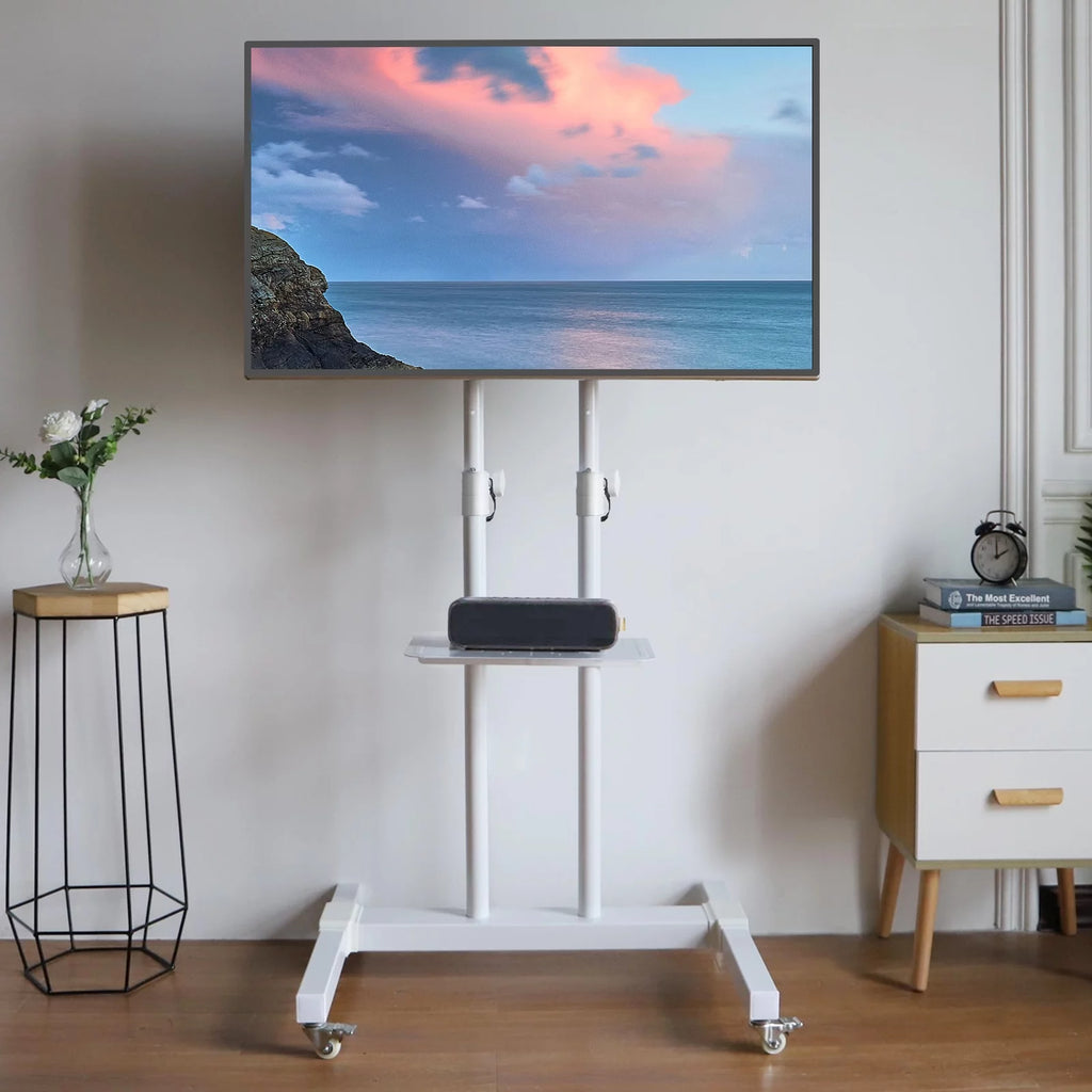 Tall TV Stand with Wheels for 32 to 85 Inch Flat Panel TVs, White Shelf X753982
