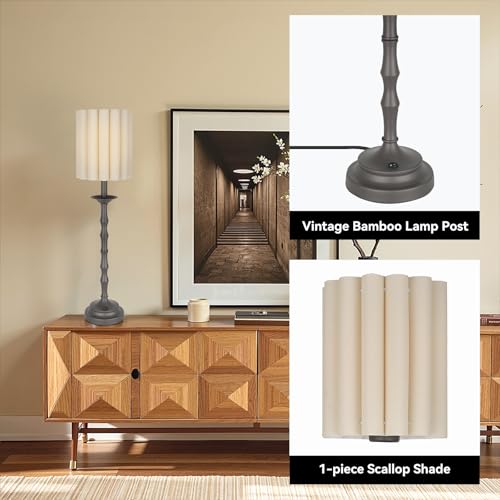 Black Scalloped Table Lamp with Bamboo Lamp Post W33591