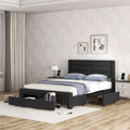 Queen Size Black Leather Upholstered Bed with Headboard and 3 Storage Drawers I6155