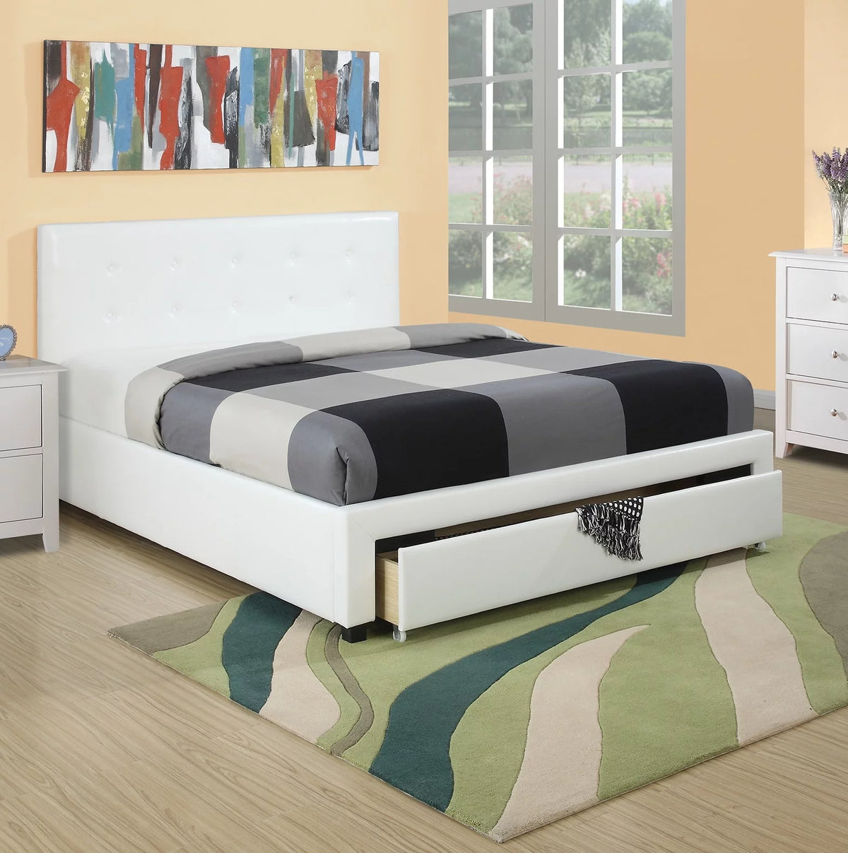White Queen Size Faux Leather Upholstered Bed Y429553