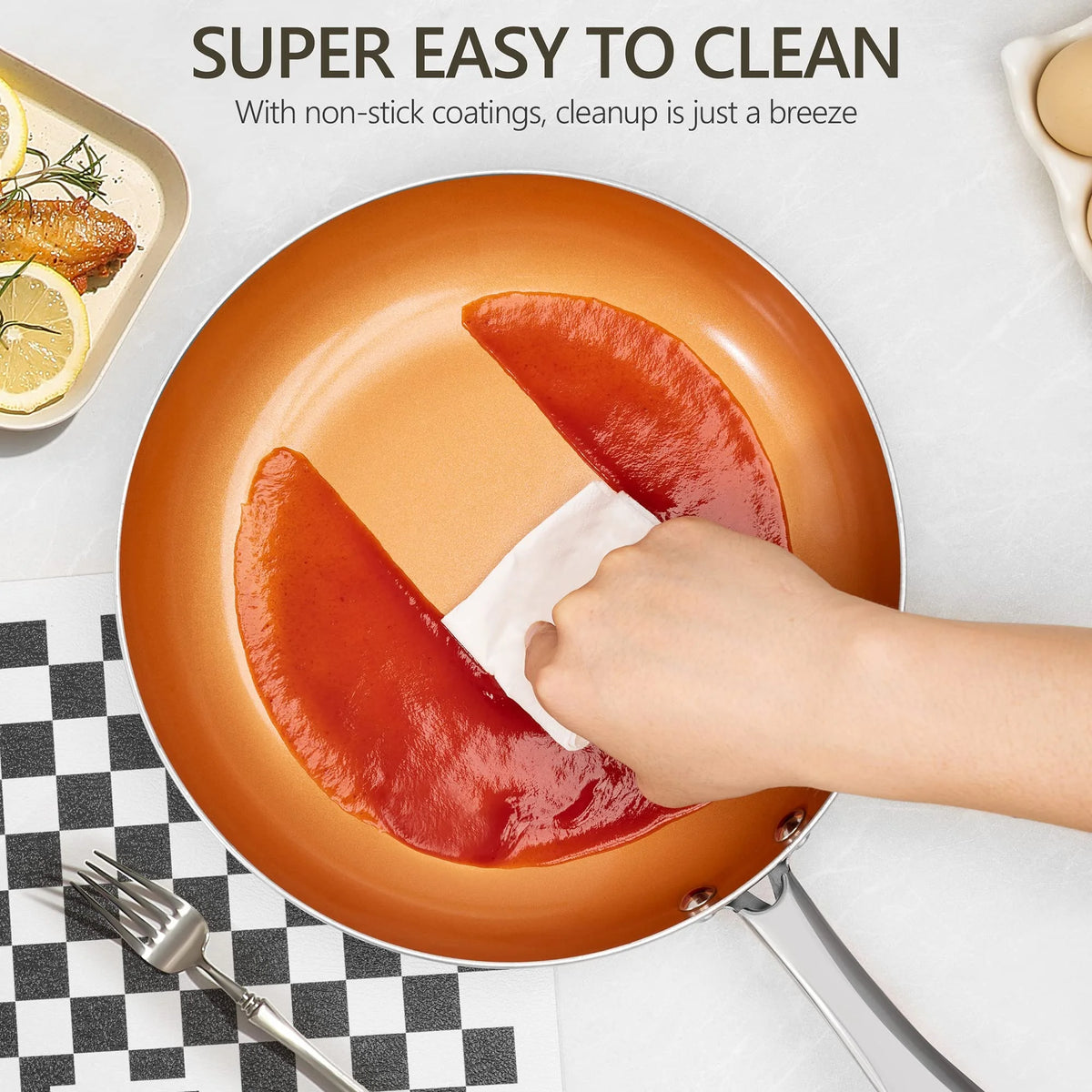 10 Inch Copper Nonstick Frying Pan with Lid H9344
