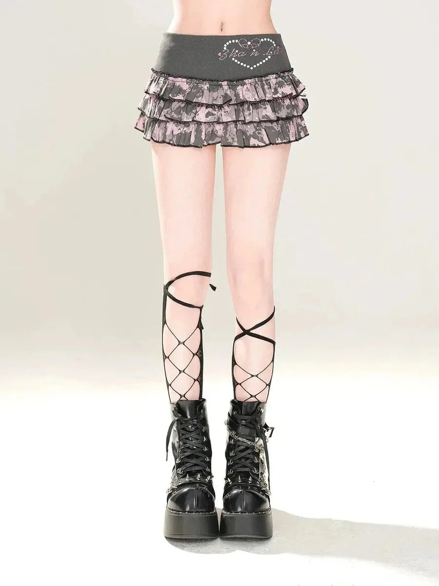 Rhinestone Camouflage Mini Skirt R372969