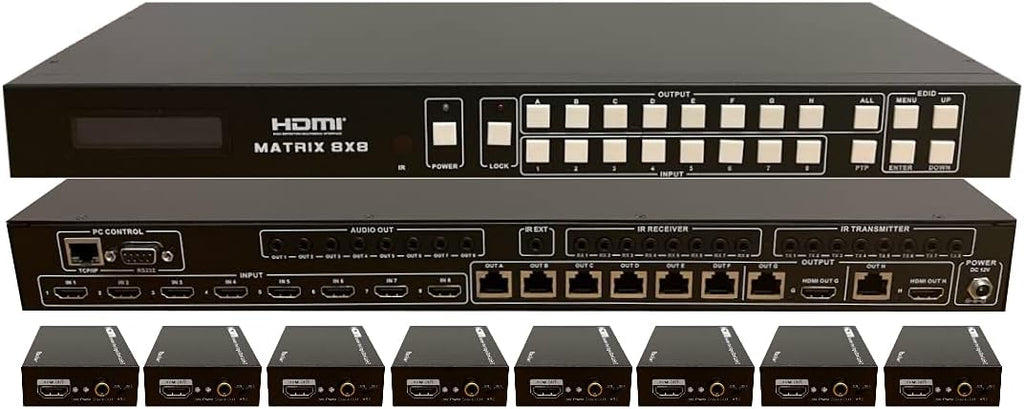 8x8 HDbaseT Matrix Switcher with 8 Receivers F9996