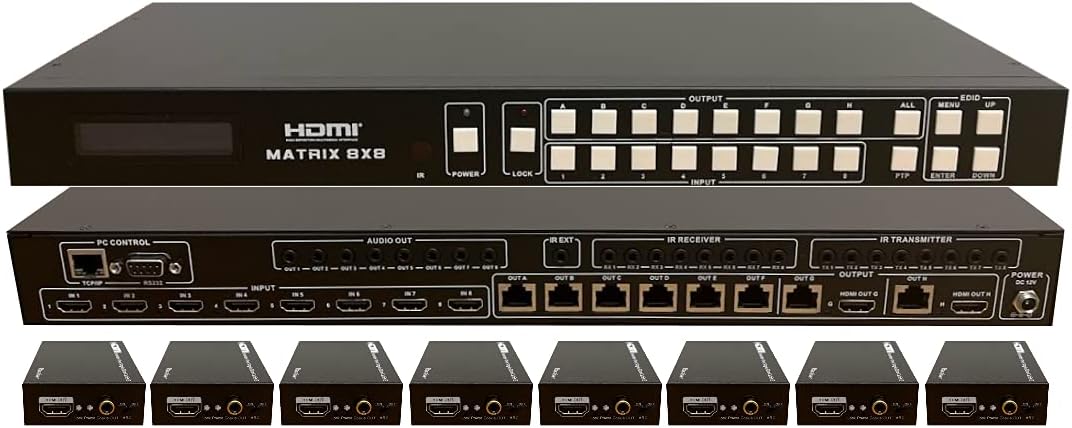 8x8 HDbaseT Matrix Switcher with 8 Receivers F9996