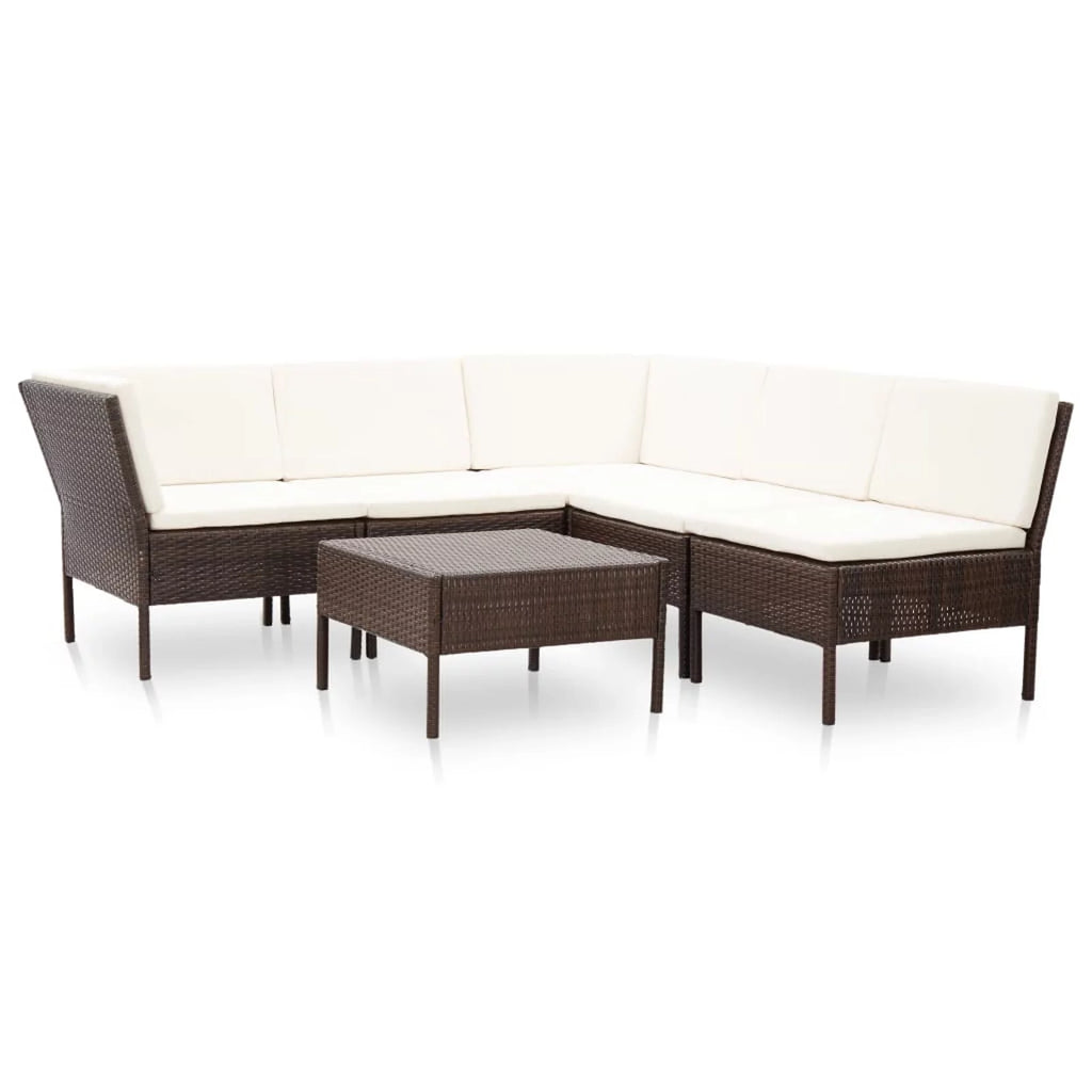 6 Piece White Cushioned Brown Poly Rattan Outdoor Conversation Set T705