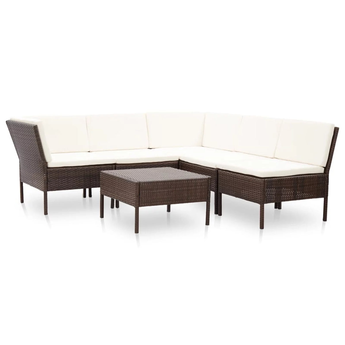 6 Piece White Cushioned Brown Poly Rattan Outdoor Conversation Set T705