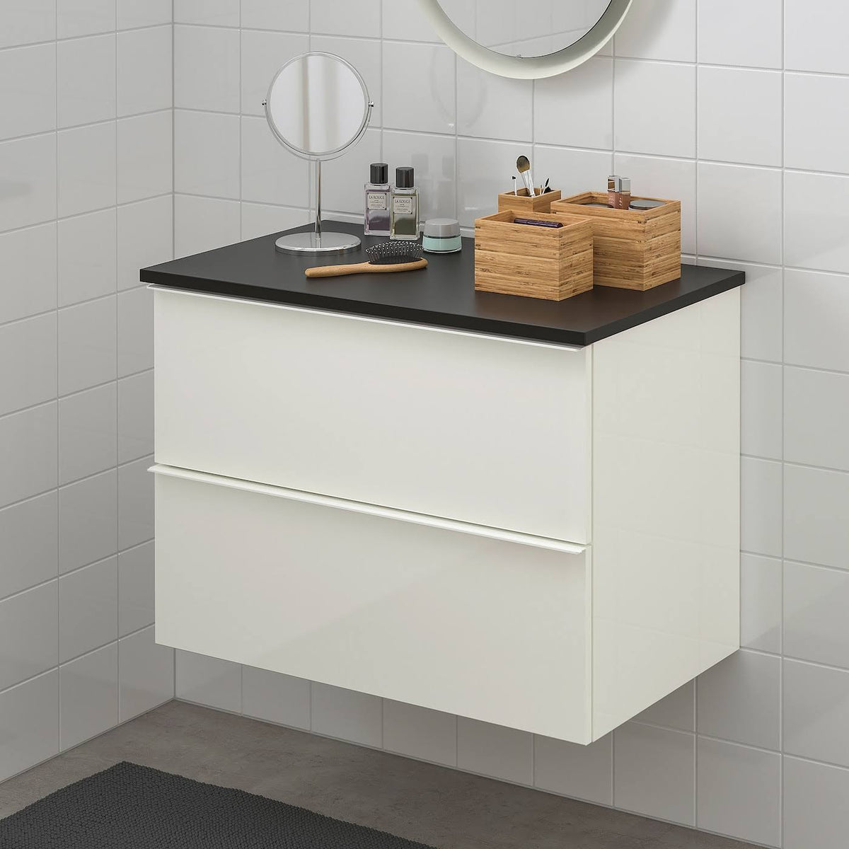 Sink Cabinet with 2 Drawers, High Gloss White L569672