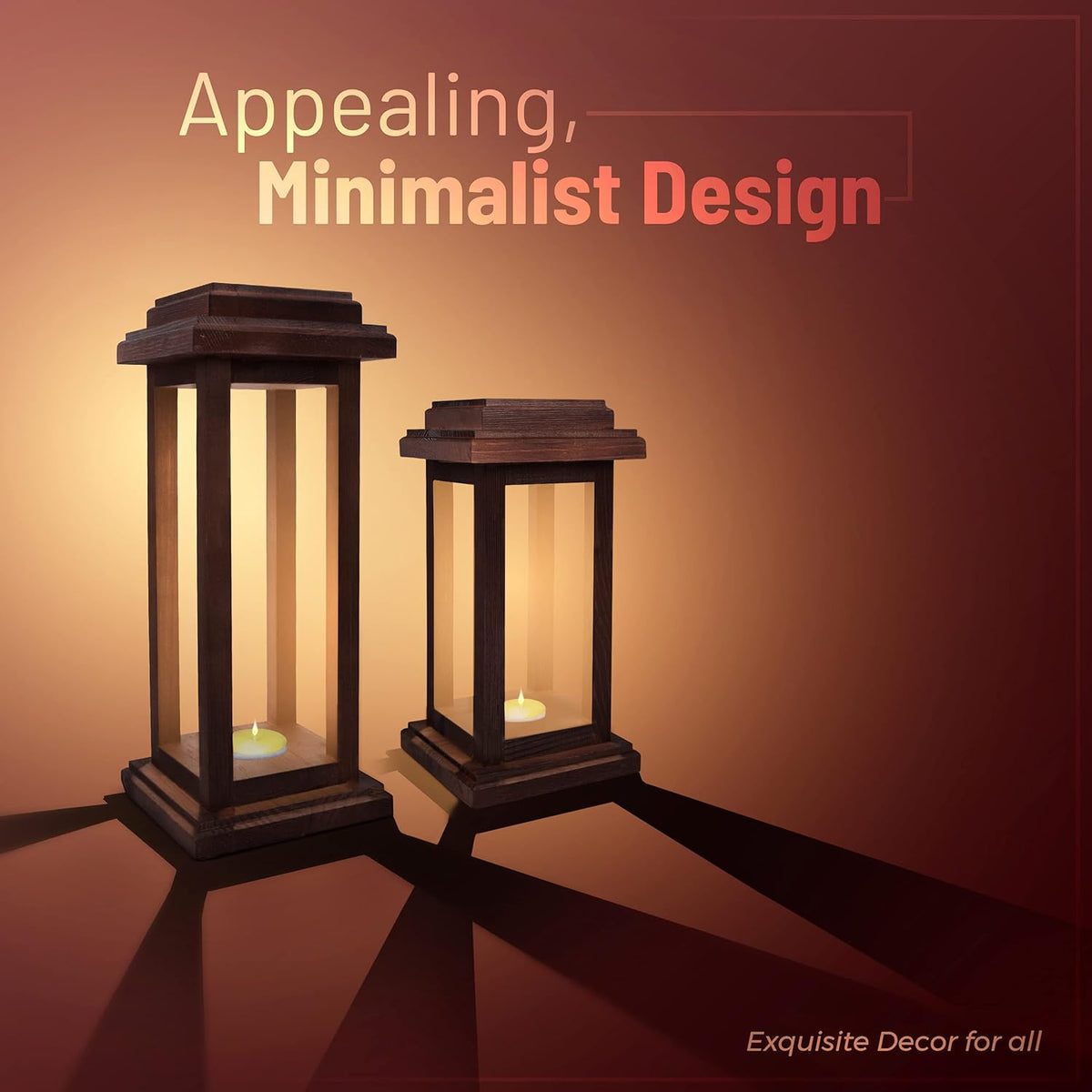 Rustic Decorative Wooden Candle Lantern Set of 2 H8444