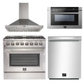 36 Inch Dual Fuel Range, Wall Mount Range Hood, Microwave Drawer, Dishwasher U80583