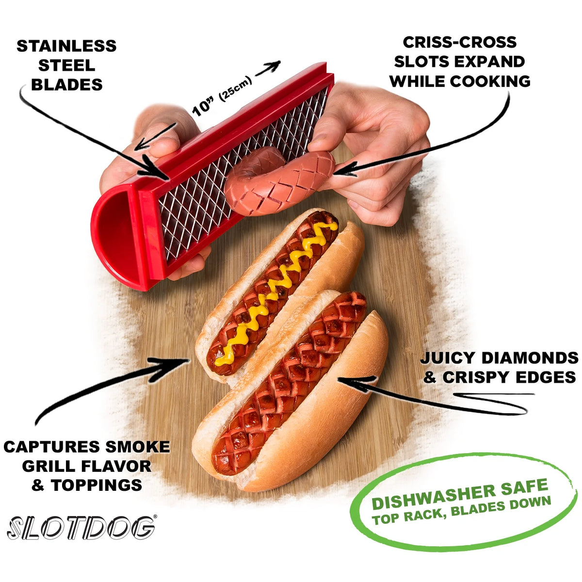 Hot Dog Slicing Tool Stainless Steel Cutter Blades 10 inch Red E226226