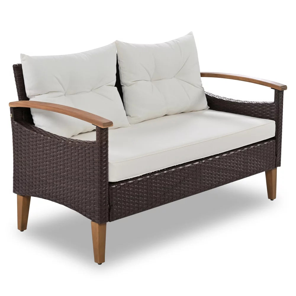 4-Piece PE Rattan Patio Conversation Set with Cushions and Dining Table E7236