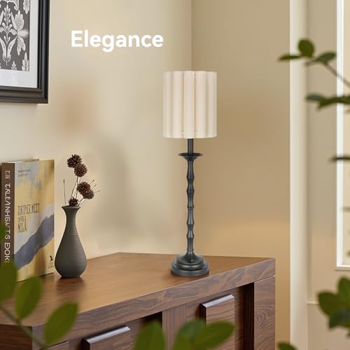Black Scalloped Table Lamp with Bamboo Lamp Post W33591