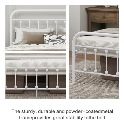White Metal Full Size Bed Frame with Headboard Footboard T382