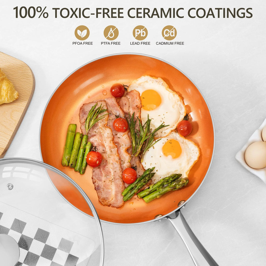 10 Inch Copper Nonstick Frying Pan with Lid H9344