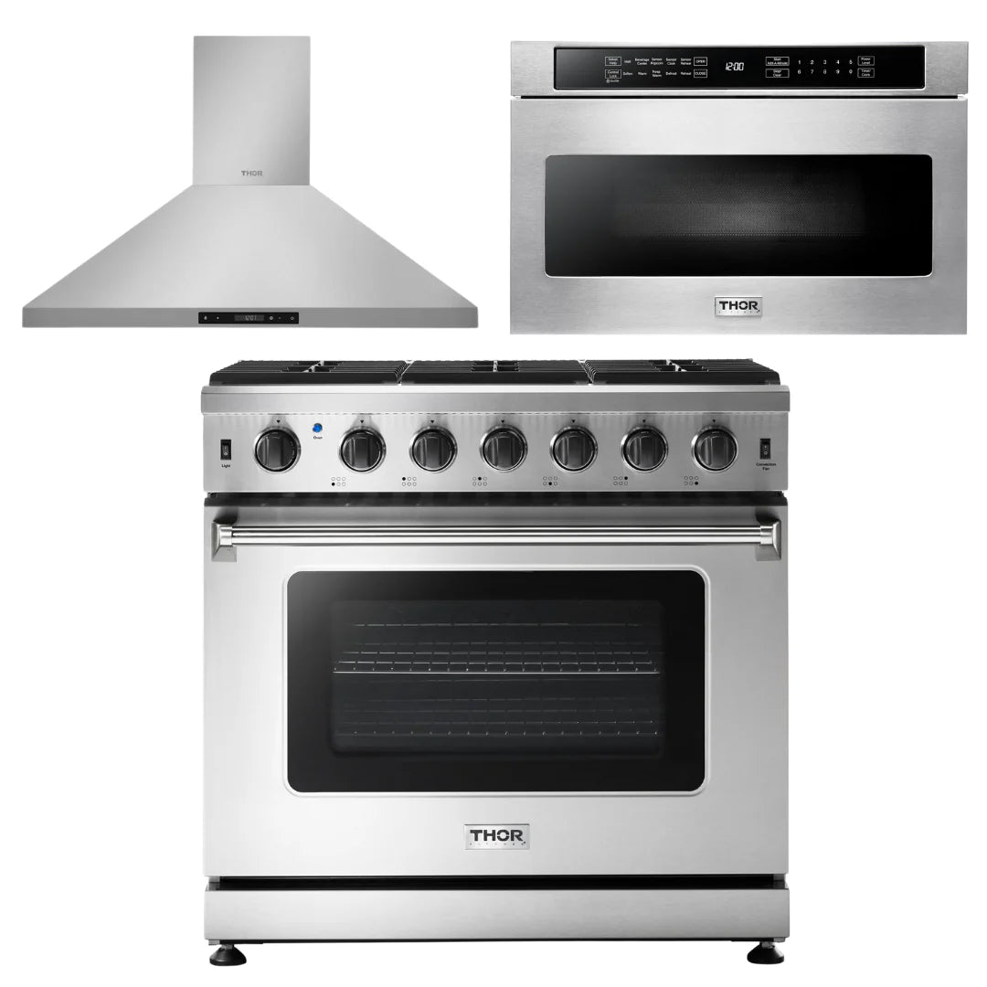 36 Propane Gas Range, Range Hood, Microwave Y458736