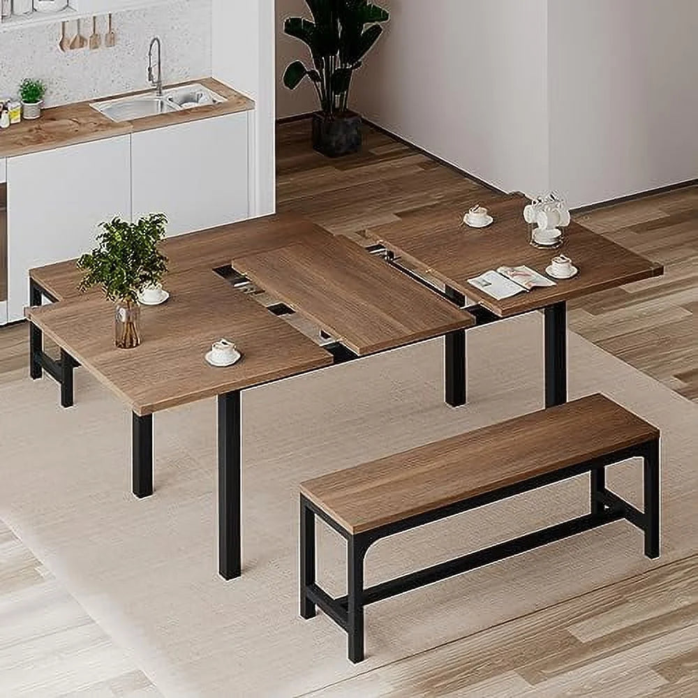 3-Piece Extendable Dining Table Set with 2 Benches I424