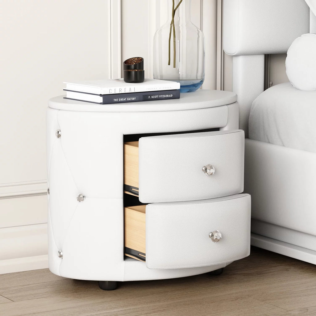 White 2 Drawer PU Leather Upholstered Nightstand L2949