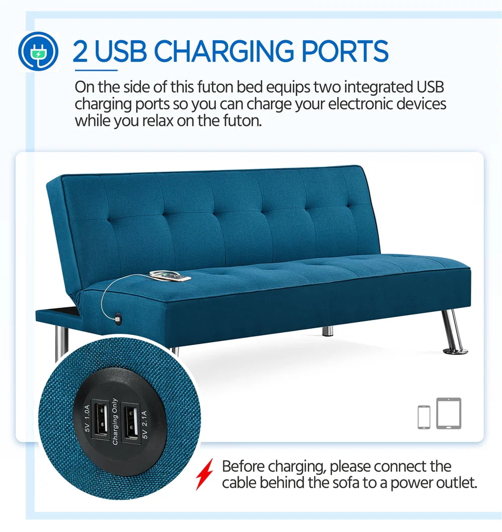 Blue Fabric Convertible Futon K3848