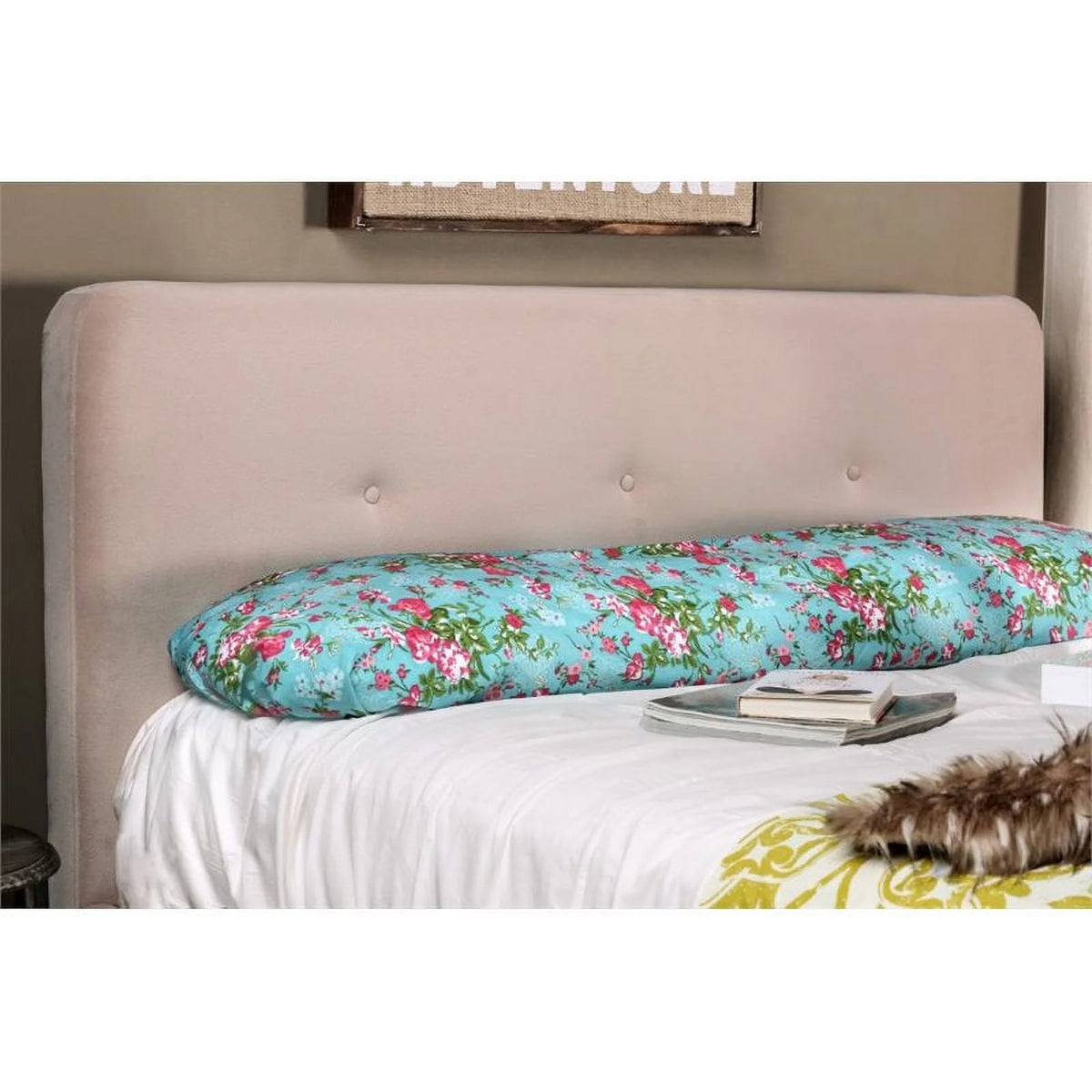 Beige Chenille Upholstered Queen Platform Bed K326706